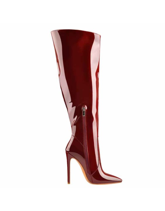 Pointed Toe Patent Side Zipper Knee High Boots