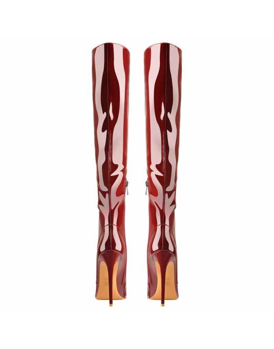 Pointed Toe Patent Side Zipper Knee High Boots