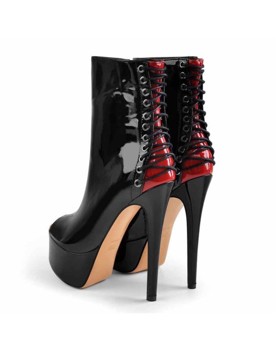 Red Peep Toe Patent Leather Zipper Ankle Boots
