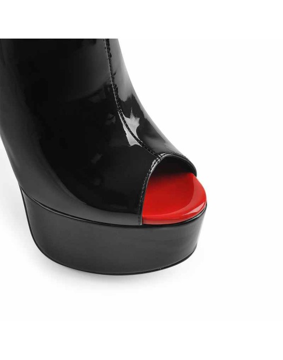 Red Peep Toe Patent Leather Zipper Ankle Boots