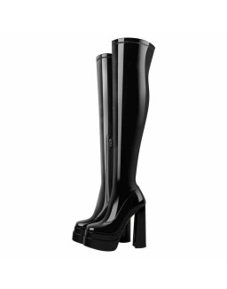 Patent Platform Chunky Knee High Thigh Boots