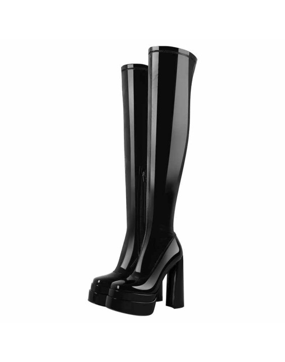 Patent Platform Chunky Knee High Thigh Boots