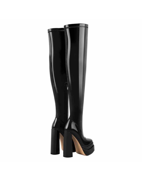 Patent Platform Chunky Knee High Thigh Boots