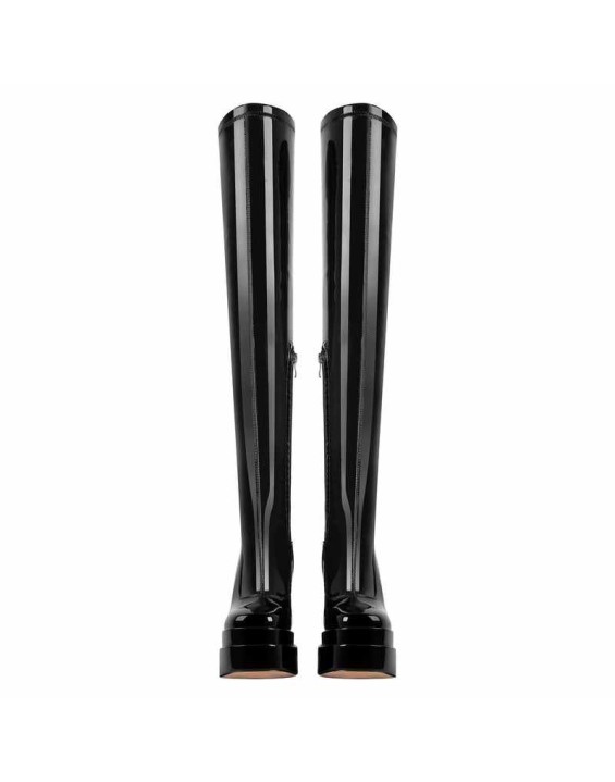 Patent Platform Chunky Knee High Thigh Boots