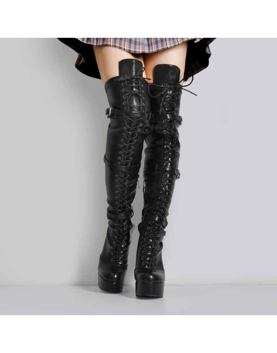 Platform Lace-Up Over The Knee Thigh Boots