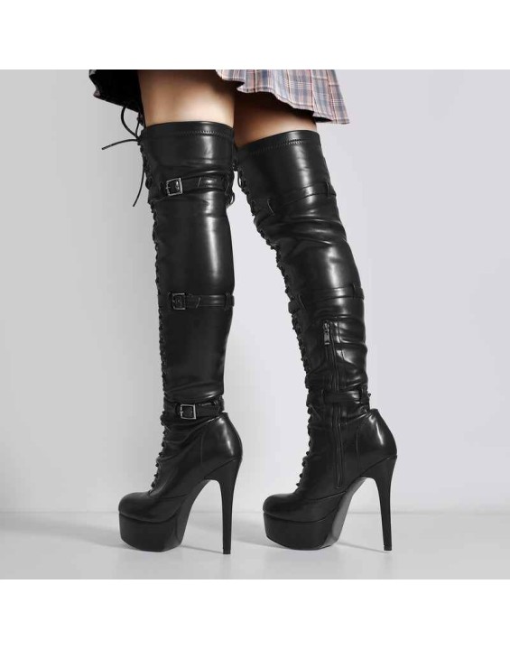 Platform Lace-Up Over The Knee Thigh Boots
