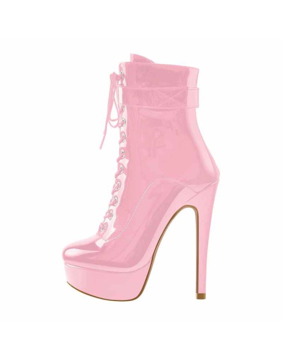 Pink Platform High Heel Lace up Ankle Boots
