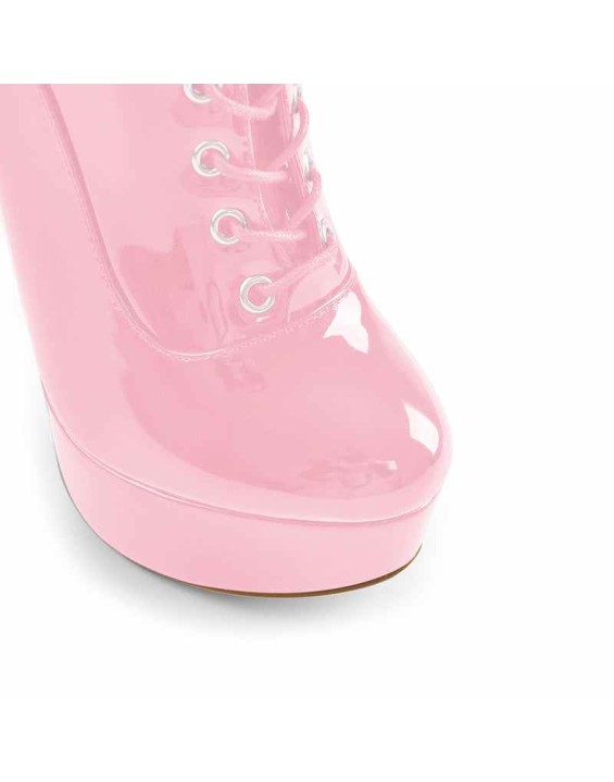Pink Platform High Heel Lace up Ankle Boots