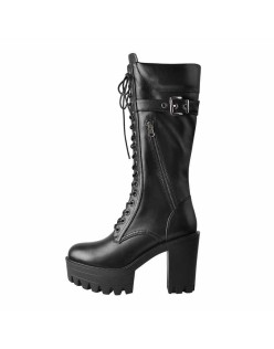 Platform Lace-up Chunky Knee High Boots