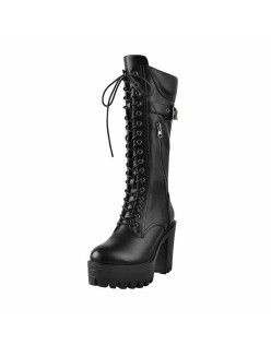 Platform Lace-up Chunky Knee High Boots