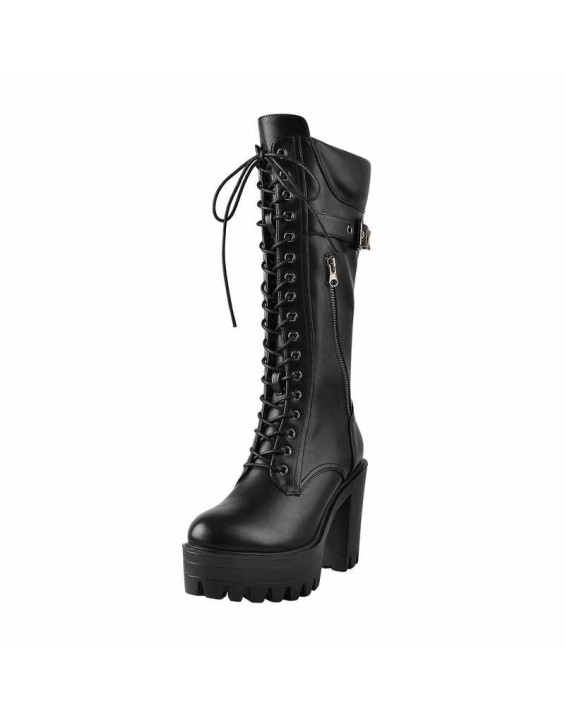 Platform Lace-up Chunky Knee High Boots