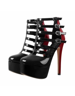 Round Toe Platform Buckle High Heel Stiletto Pumps