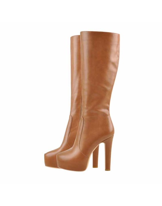Platform High Heel Zipper Knee High Boots