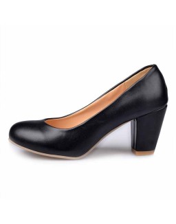 Daily Round Toe Chunky Heel Pumps