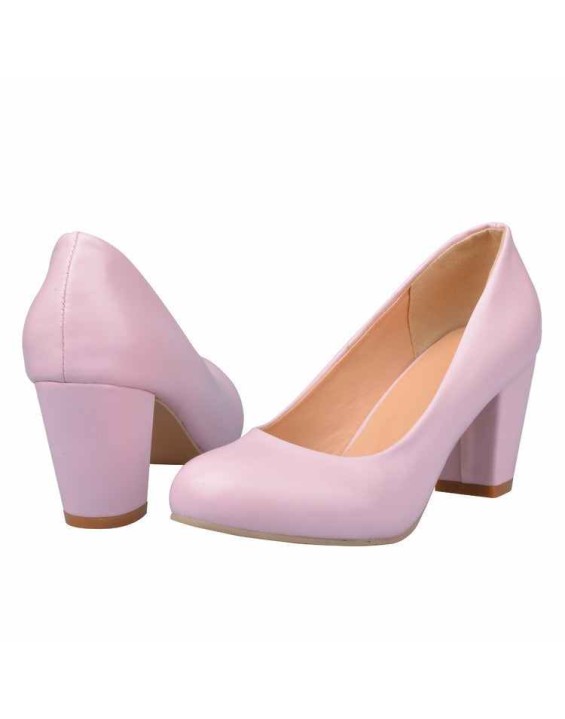 Daily Round Toe Chunky Heel Pumps