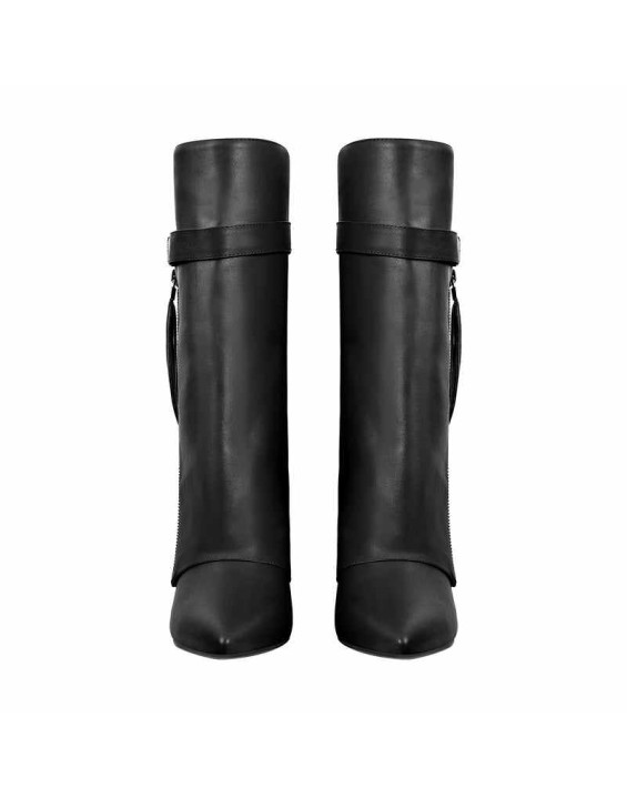Pointed Toe Side Tassel Zipper Fold Over Boots