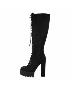 Platform Chunky Heels Lace up Knee High Boots