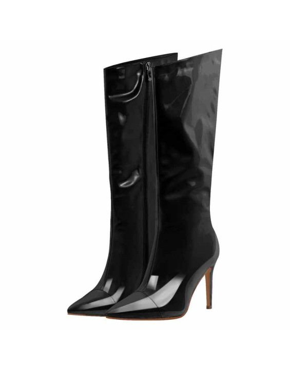 Patent Leather Pointed Toe Knee High Boots