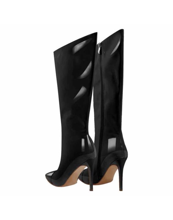 Patent Leather Pointed Toe Knee High Boots