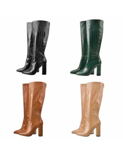 Pointed Toe Stone Pattern Chunky Boots
