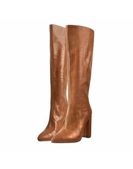 Pointed Toe Stone Pattern Chunky Boots