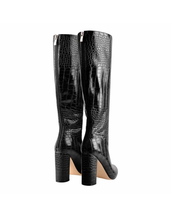 Pointed Toe Stone Pattern Chunky Boots