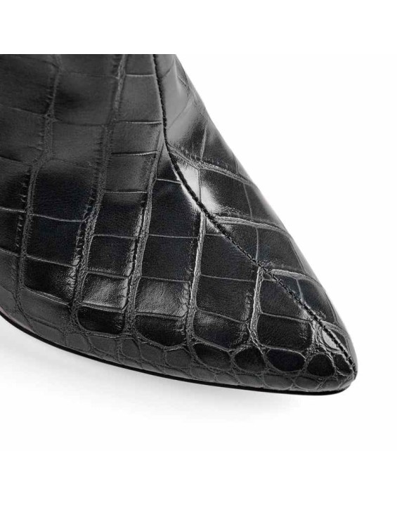 Pointed Toe Stone Pattern Chunky Boots
