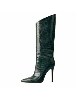 Green Stone Pattern High Heel Mid-Calf Boots