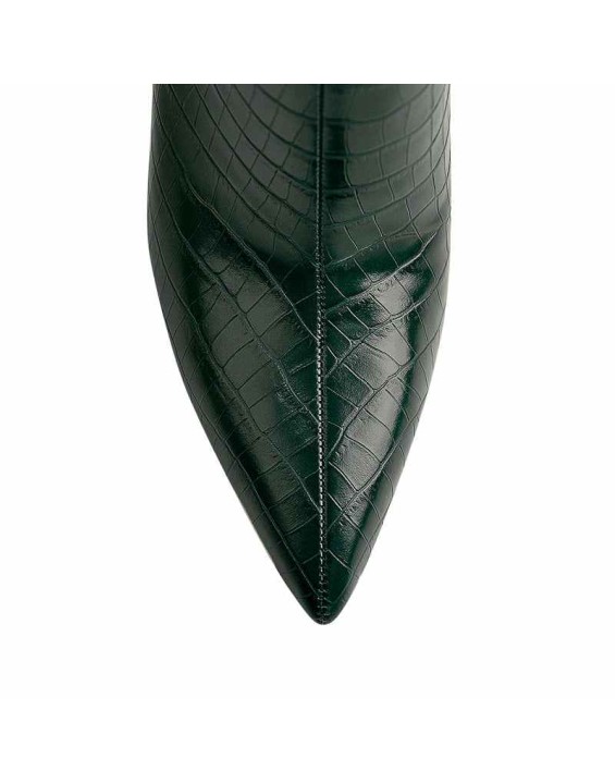 Green Stone Pattern High Heel Mid-Calf Boots