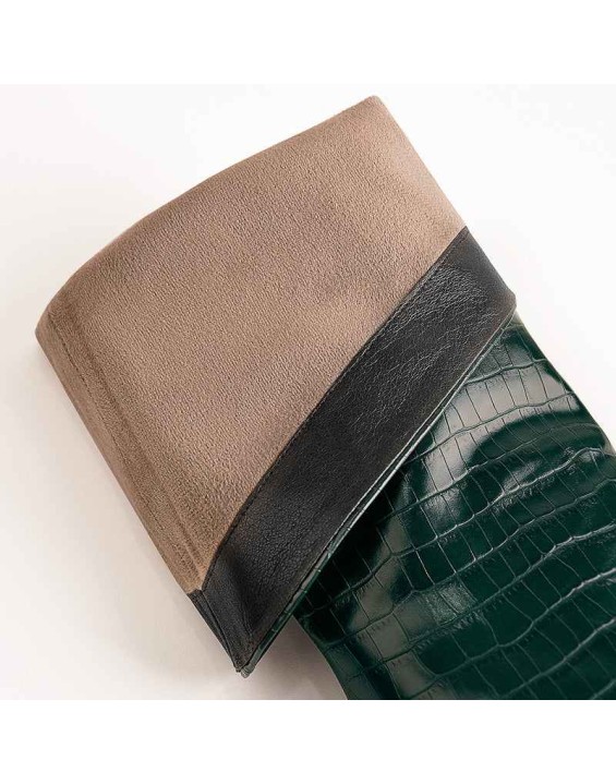 Green Stone Pattern High Heel Mid-Calf Boots