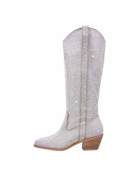 Rhinestone Mid-Calf Cowboy Western Boots