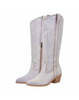 Rhinestone Mid-Calf Cowboy Western Boots