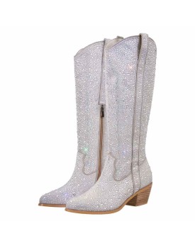 Rhinestone Mid-Calf Cowboy Western Boots