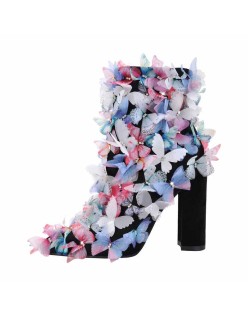 Butterfly Pointed Toe Chunky Heel Ankle Boots
