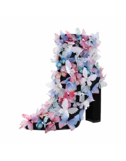 Butterfly Pointed Toe Chunky Heel Ankle Boots