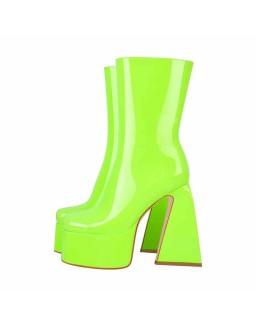 Fluorescent Green Platform Mid-Calf Chunky Boots
