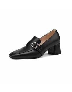 Square Toe Buckle Chunky Heel Pumps