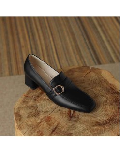 Square Toe Buckle Chunky Heel Pumps