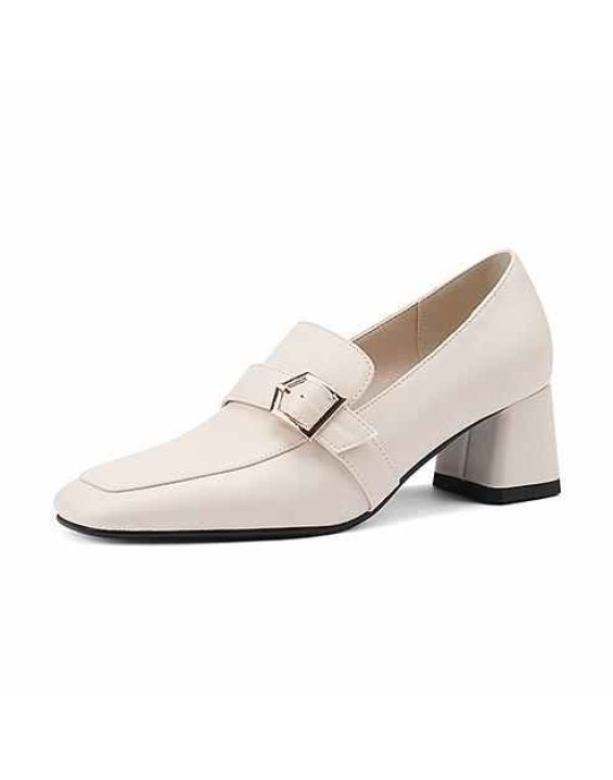 Square Toe Buckle Chunky Heel Pumps