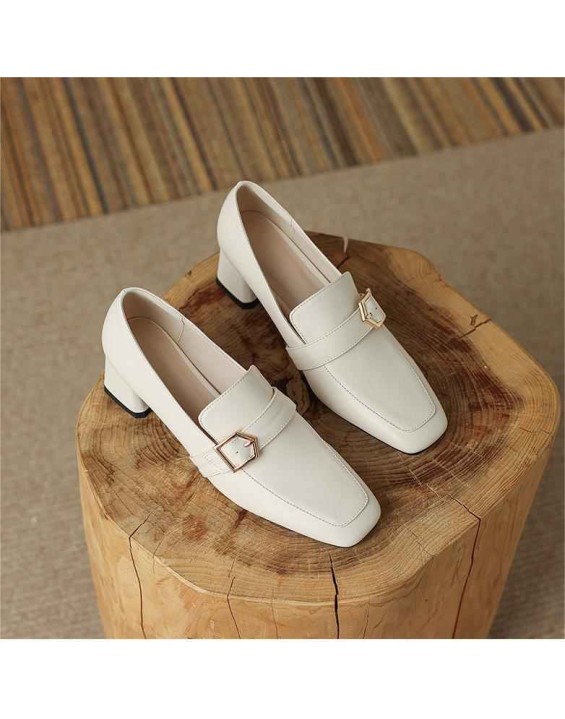 Square Toe Buckle Chunky Heel Pumps