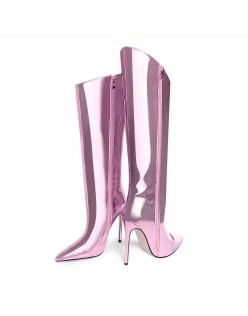Pink Metallic Leather Stiletto Boots