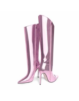 Pink Metallic Leather Stiletto Boots