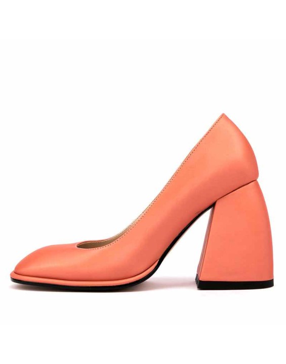 Tangerine Square Toe Chunky Pumps