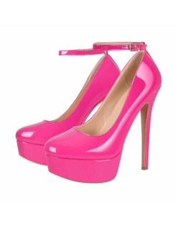 Round Toe Ankle Strap Platform Stiletto Pumps