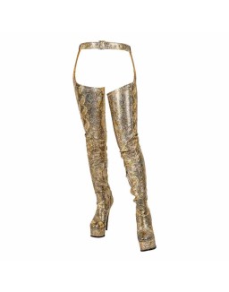 Gold Snake Pattern Platform Stiletto Over The Knee Pant Boots