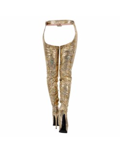 Gold Snake Pattern Platform Stiletto Over The Knee Pant Boots