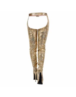 Gold Snake Pattern Platform Stiletto Over The Knee Pant Boots