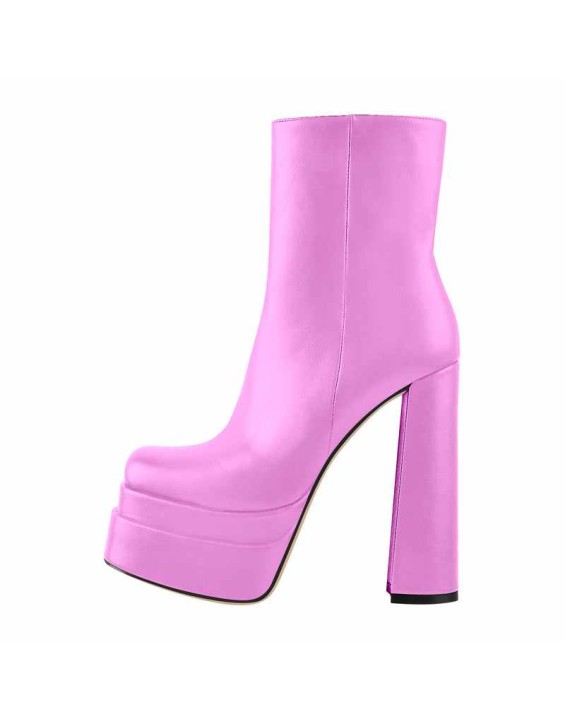 Square Toe Double Platform Block Heel Ankle Boots