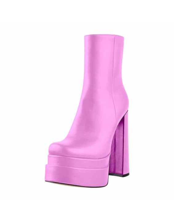 Square Toe Double Platform Block Heel Ankle Boots