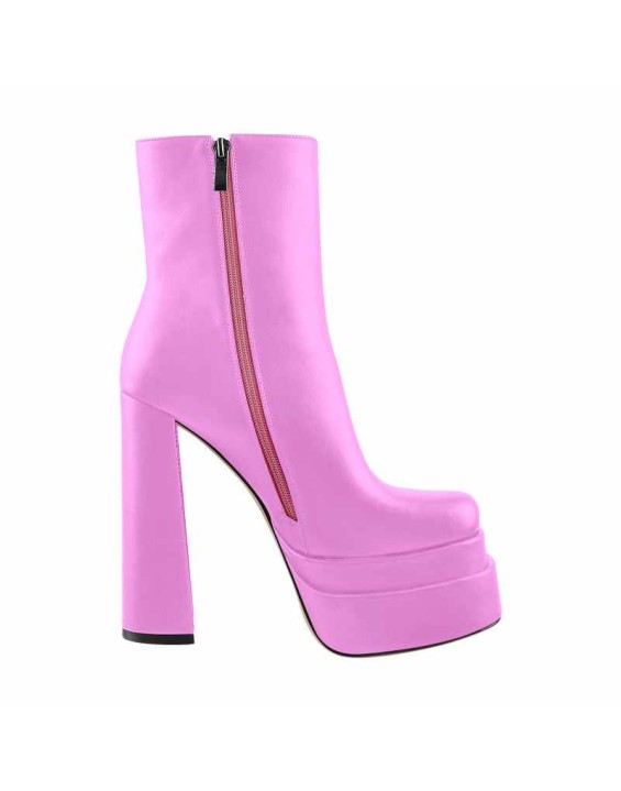 Square Toe Double Platform Block Heel Ankle Boots